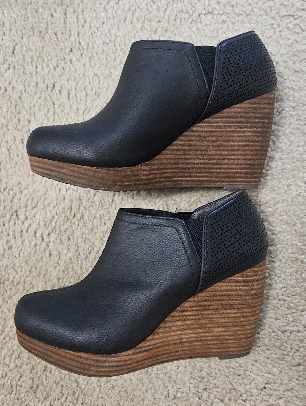 Dr. Scholl's Black Slip-On Leather Wedge Ankle Booties 8 Wide